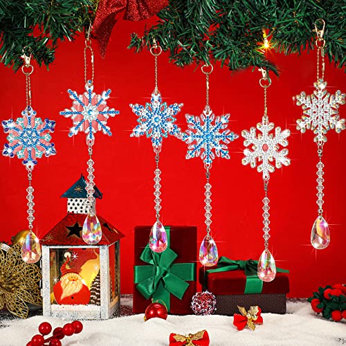 Perthlin 6 Pcs Christmas Snowflake Diamond Art Kits Double Sided Winter Diamond Wind Chimes Art for Window Christmas Tree Decoration Snowflake Suncatchers for DIY Crafts Wonderland Decoration - Image 2