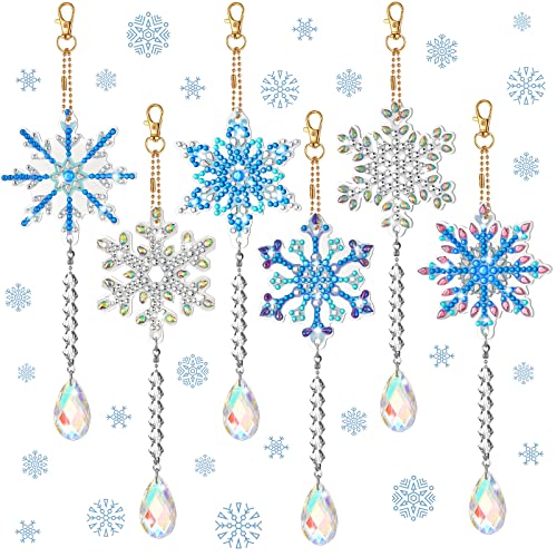Perthlin 6 Pcs Christmas Snowflake Diamond Art Kits Double Sided Winter Diamond Wind Chimes Art for Window Christmas Tree Decoration Snowflake Suncatchers for DIY Crafts Wonderland Decoration - Image 1