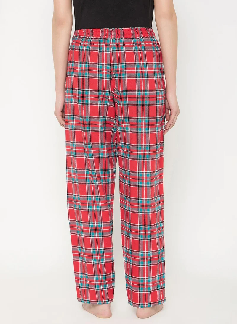 Clovia Red Clovia Classic Checkered Pyjama in Red - Cotswool for Women | Best Price UAE