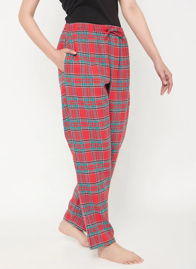 Clovia Red Clovia Classic Checkered Pyjama in Red - Cotswool for Women | Best Price UAE