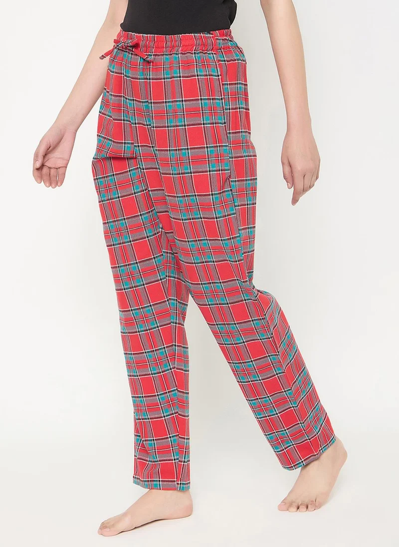 Clovia Red Clovia Classic Checkered Pyjama in Red - Cotswool for Women | Best Price UAE