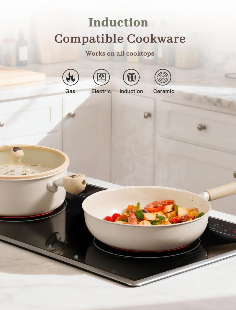 Astercook Pots and Pans Set Non Stick, Ceramic Cookware Set Non Toxic, 18 Pcs Dishwasher Safe Induction Cookware for Everyday Cooking & Kitchen Gifts - Image 4