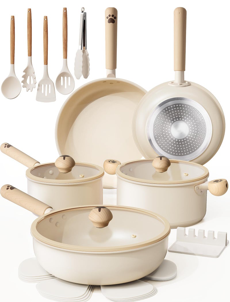 Astercook Pots and Pans Set Non Stick, Ceramic Cookware Set Non Toxic, 18 Pcs Dishwasher Safe Induction Cookware for Everyday Cooking & Kitchen Gifts - Image 1