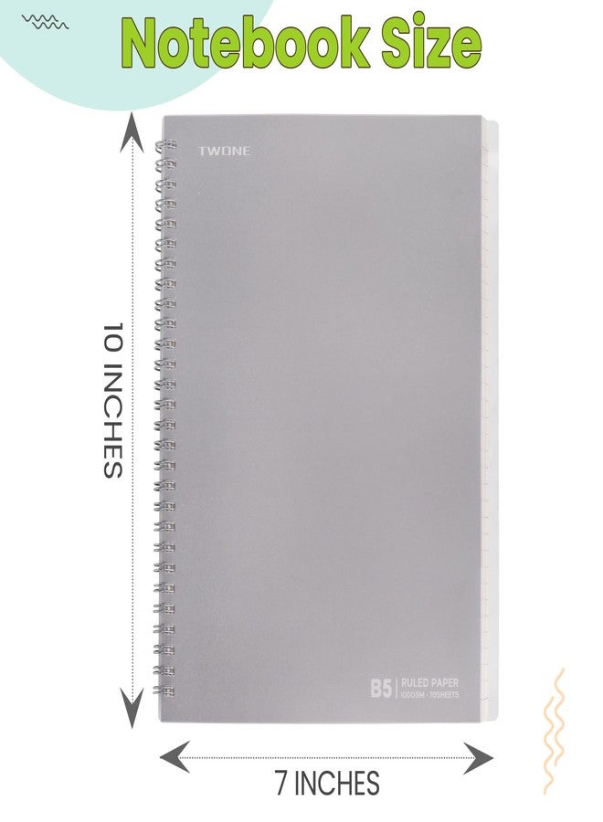 TWONE Spiral Notebook, 7"x10", 140 Ruled Pages, Waterproof Frosted PP Cover, Blue, Ideal for School, Office, and Personal Use - Image 2
