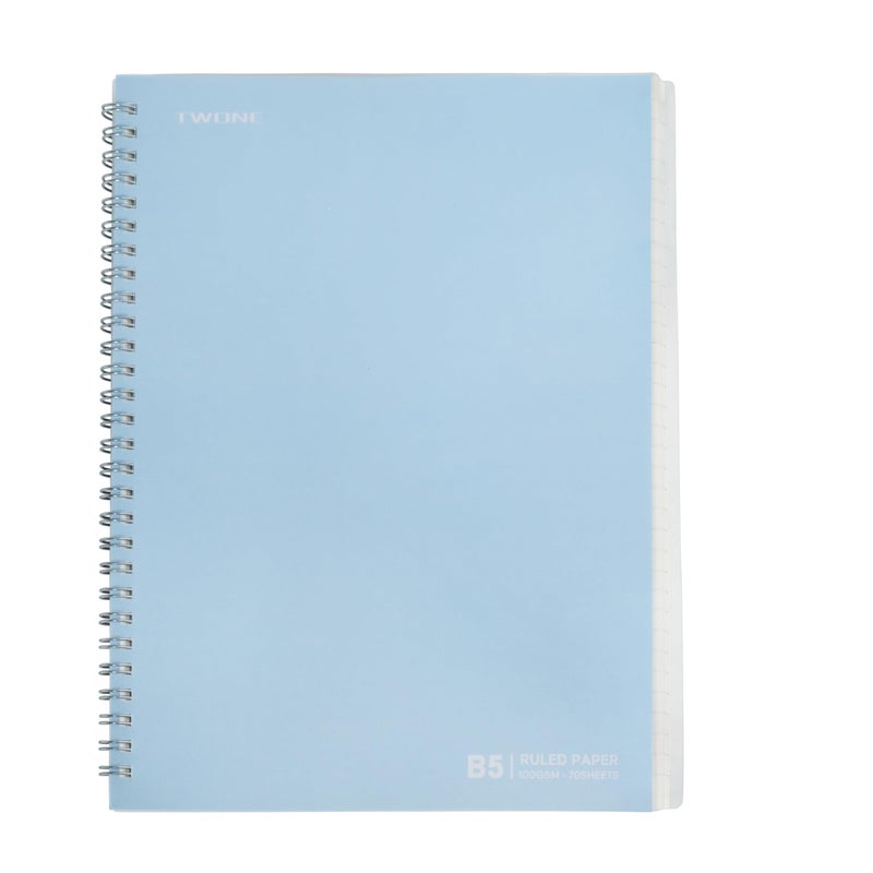 TWONE Spiral Notebook, 7"x10", 140 Ruled Pages, Waterproof Frosted PP Cover, Blue, Ideal for School, Office, and Personal Use - Image 1
