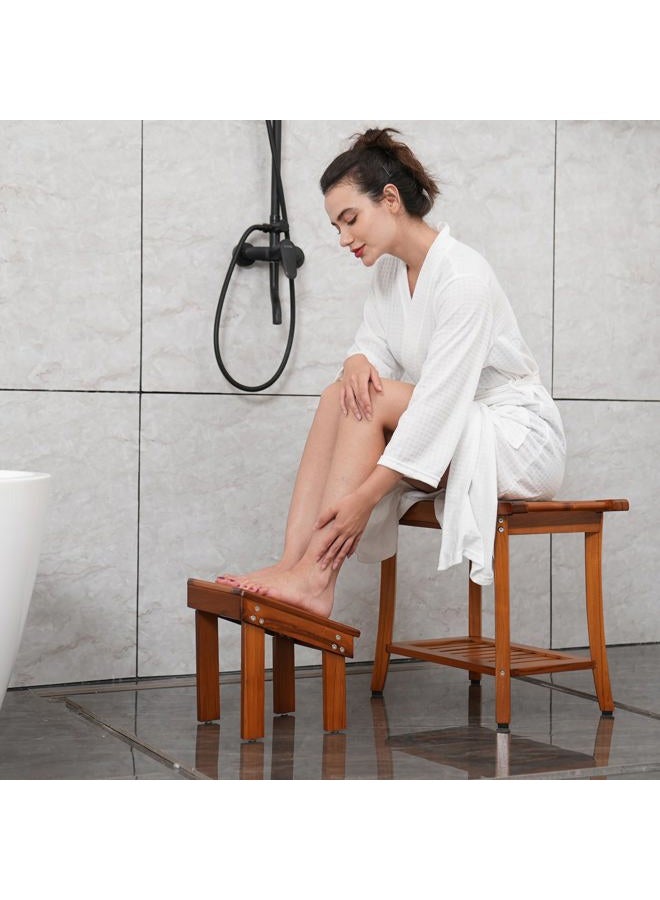 Utoplike Teak Wood Shower Foot Stool for Shaving Legs, Sturdy Shower Foot Rest for Shower Shaving, Wooden Shower Foot Step for Bathroom  - Image 3