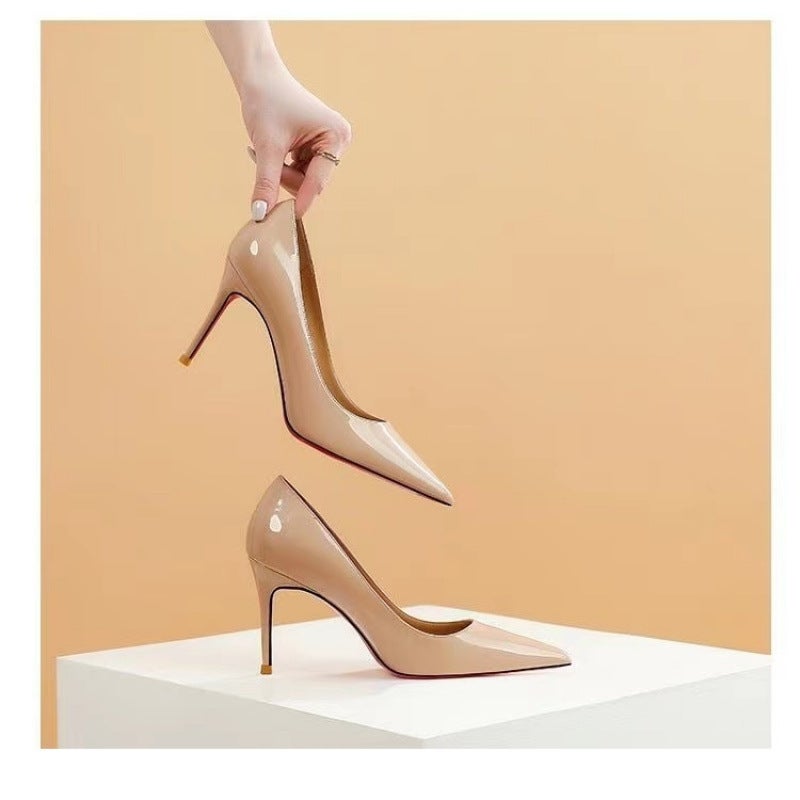 Nude High Heels Women Autumn Elegant Niche Design Patent Leather Black Single Shoes Stiletto Women - Image 4