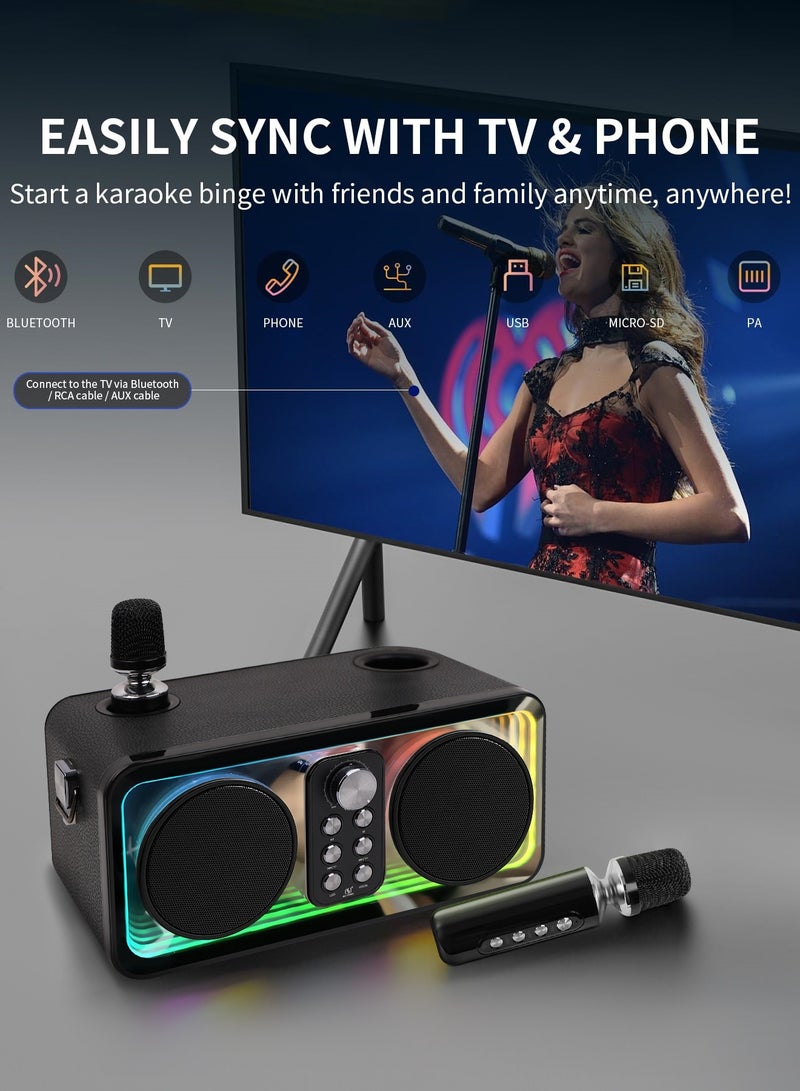سو.يوسد جهاز كاريوكي للبالغين والأطفال مع ميكروفونين لاسلكيين، ومكبر صوت بلوتوث محمول مع أضواء LED للحفلات المنزلية والنزهات والسيارات والهواء الطلق/الداخلية/هدايا أعياد الميلاد، أسود - Image 2