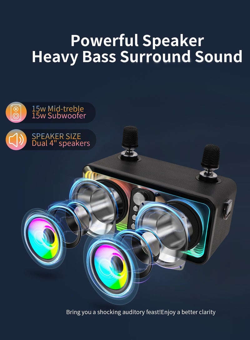 سو.يوسد جهاز كاريوكي للبالغين والأطفال مع ميكروفونين لاسلكيين، ومكبر صوت بلوتوث محمول مع أضواء LED للحفلات المنزلية والنزهات والسيارات والهواء الطلق/الداخلية/هدايا أعياد الميلاد، أسود - Image 3