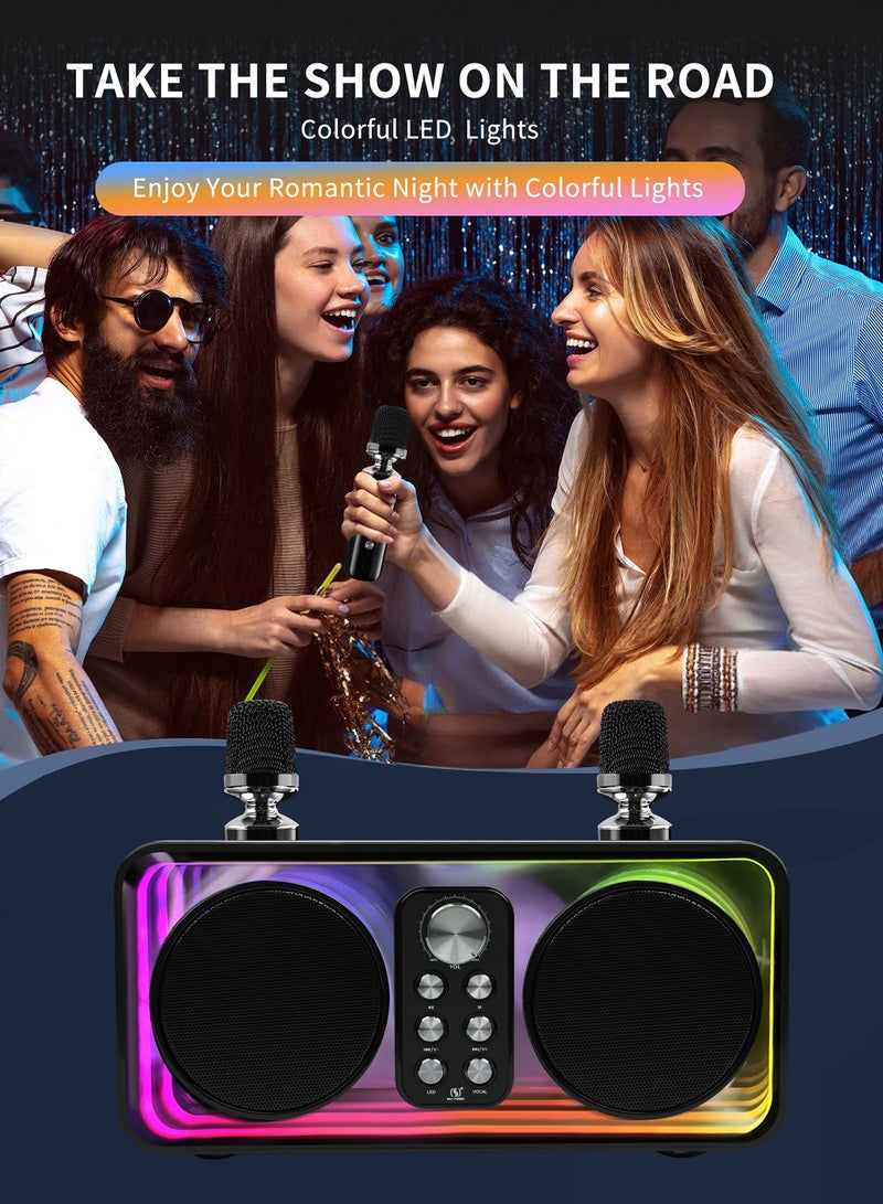 سو.يوسد جهاز كاريوكي للبالغين والأطفال مع ميكروفونين لاسلكيين، ومكبر صوت بلوتوث محمول مع أضواء LED للحفلات المنزلية والنزهات والسيارات والهواء الطلق/الداخلية/هدايا أعياد الميلاد، أسود - Image 4