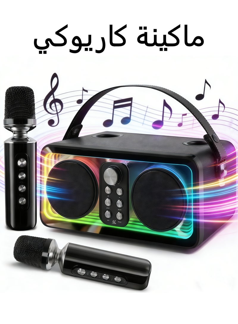 سو.يوسد جهاز كاريوكي للبالغين والأطفال مع ميكروفونين لاسلكيين، ومكبر صوت بلوتوث محمول مع أضواء LED للحفلات المنزلية والنزهات والسيارات والهواء الطلق/الداخلية/هدايا أعياد الميلاد، أسود - Image 1
