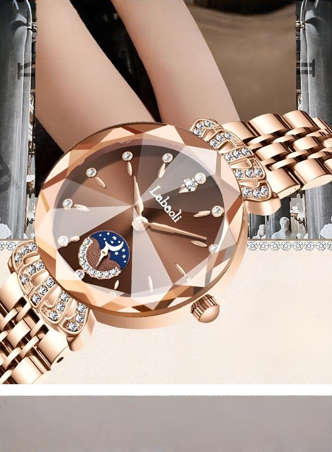 Moon and Stars Studded Watch with Modern Bracelet for Women - Image 4
