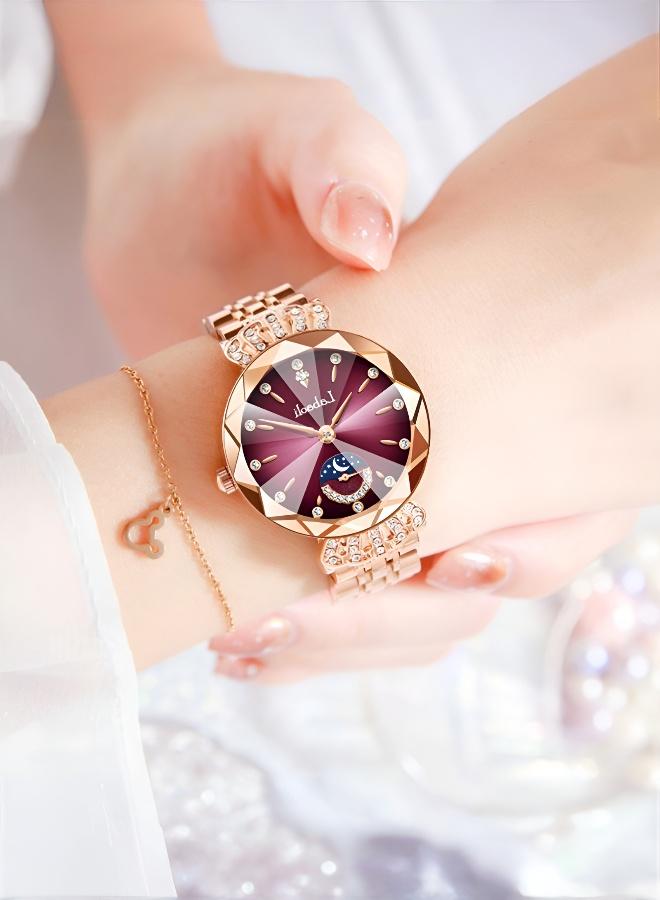 Moon and Stars Studded Watch with Modern Bracelet for Women - Image 1