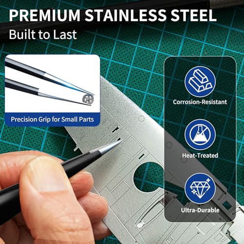 XOOL Precision Tweezers Set, XOOL 9 PCS ESD Tweezers Set, Anti-Static Stainless Steel Tweezers Kit, Multi-standard Stainless Steel Tweezers for Lab, Electronics, Jewelry and Detailed Work - Image 5