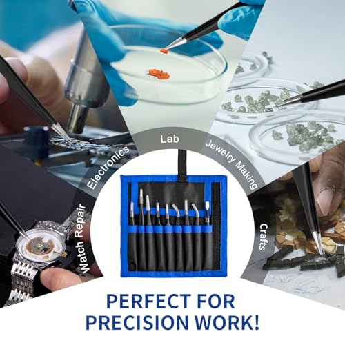 XOOL Precision Tweezers Set, XOOL 9 PCS ESD Tweezers Set, Anti-Static Stainless Steel Tweezers Kit, Multi-standard Stainless Steel Tweezers for Lab, Electronics, Jewelry and Detailed Work - Image 3
