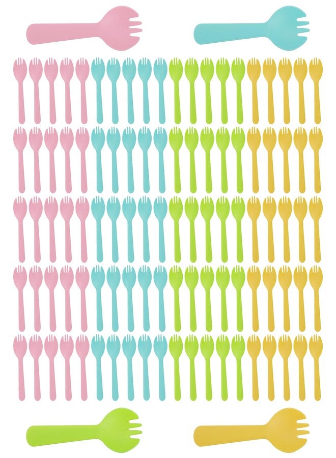 Bnapott 100 Pcs Mini Disposable Plastic Cake Fork, Fork and Spoon Two In One Tablewar, Individually Wrapped Forks for Cakes, Desserts, Ice Cream, Bread - Image 1