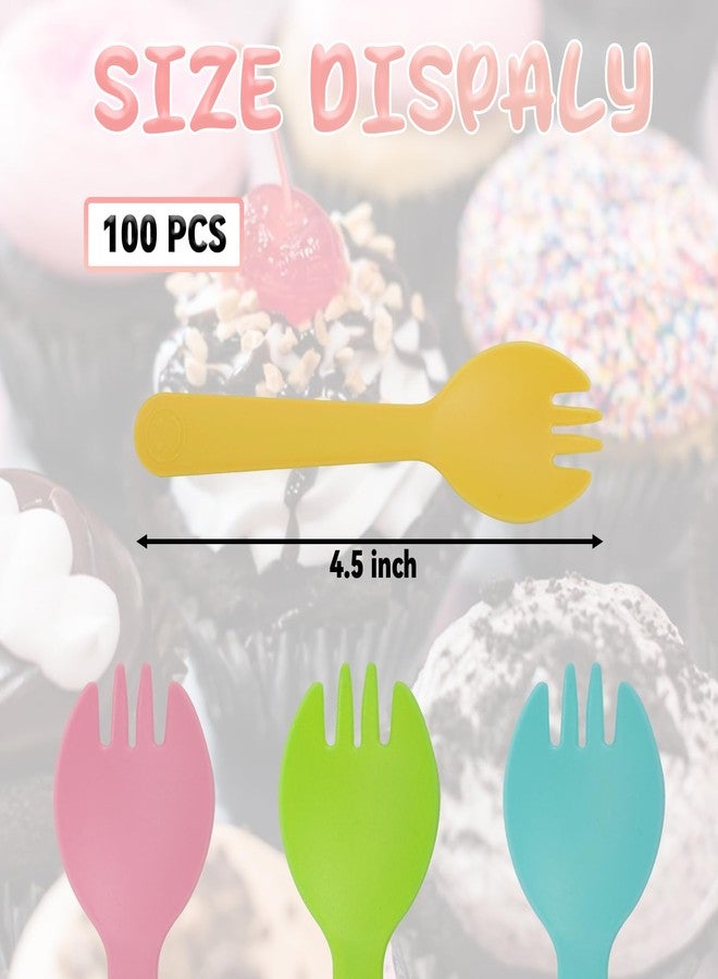 Bnapott 100 Pcs Mini Disposable Plastic Cake Fork, Fork and Spoon Two In One Tablewar, Individually Wrapped Forks for Cakes, Desserts, Ice Cream, Bread - Image 2