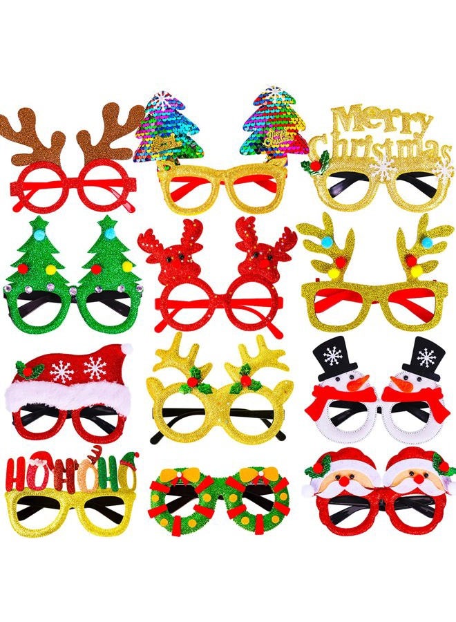 Max Fun 12 Pcs Christmas Gl Glitter Party Gl Frames Christmas Decoration Costume Eyegl for Christmas Parties Holiday Favors Photo Booth (One Size Fits All) - Image 1