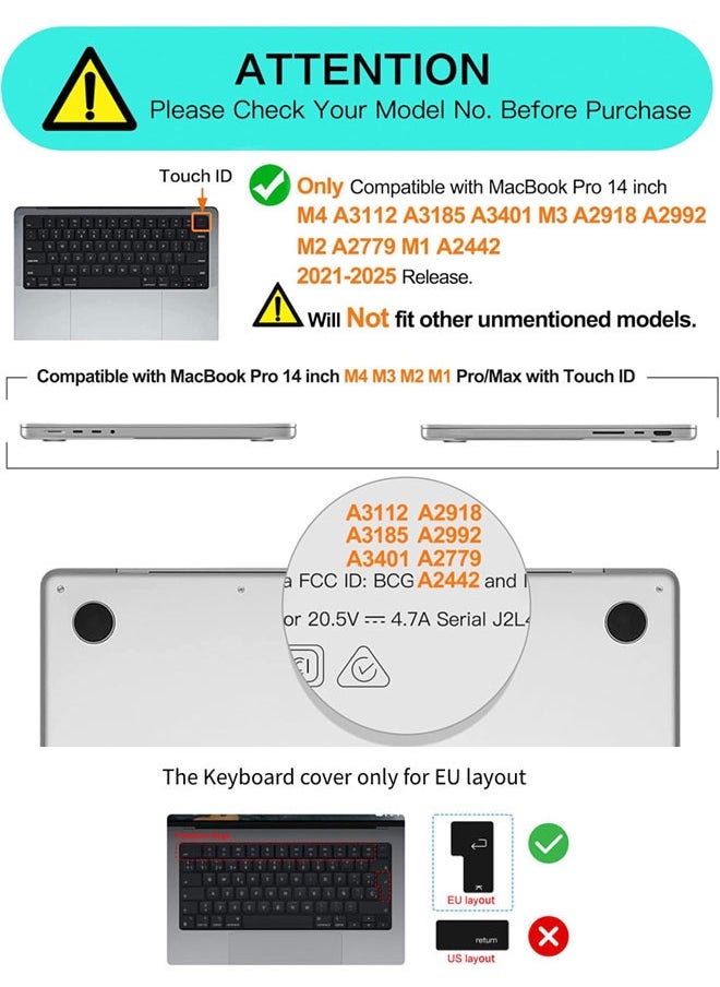 SJet Case Compatible with MacBook Pro 14 inch Case 2025 2024 2023 2022 2021 M4 M3 M2 M1 A3112 A3185 A3401 A2918 A2992 A2779 A2442 Plastic Hard Shell + TPU Keyboard Skin Cover for MacBook Pro 14 inch Case, Crystal Clear  - Image 2