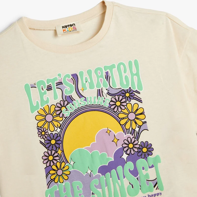 كوتون T-Shirt Floral Printed Short Sleeve Crew Neck Cotton