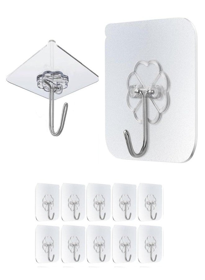 SMARTGHR 10 Pcs Strong Self Adhesive Wall Hooks | Heavy Duty Transparent Sticky Steel Hooks Without Drilling | 180° Rotating Waterproof & Rustproof Hooks for Kitchen, Bathroom, Office (Steel) - Image 3