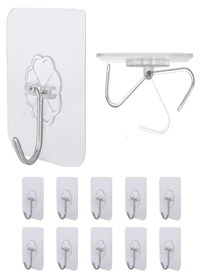 SMARTGHR 10 Pcs Strong Self Adhesive Wall Hooks | Heavy Duty Transparent Sticky Steel Hooks Without Drilling | 180° Rotating Waterproof & Rustproof Hooks for Kitchen, Bathroom, Office (Steel) - Image 1
