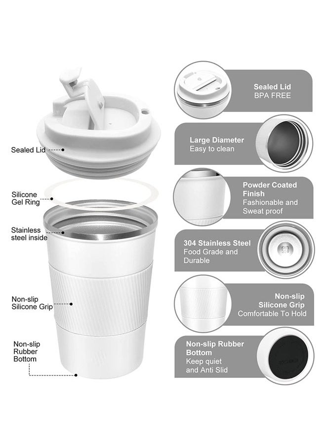 Hihonor - Travel Coffee Mug, Spill Proof Leakproof 16 oz Insulated Coffee Mug with Screw Lid, Stainless Steel Vacuum Tumbler, Reusable Thermal Coffee Cup for Hot and Cold Drinks, 510ml, White - Image 1