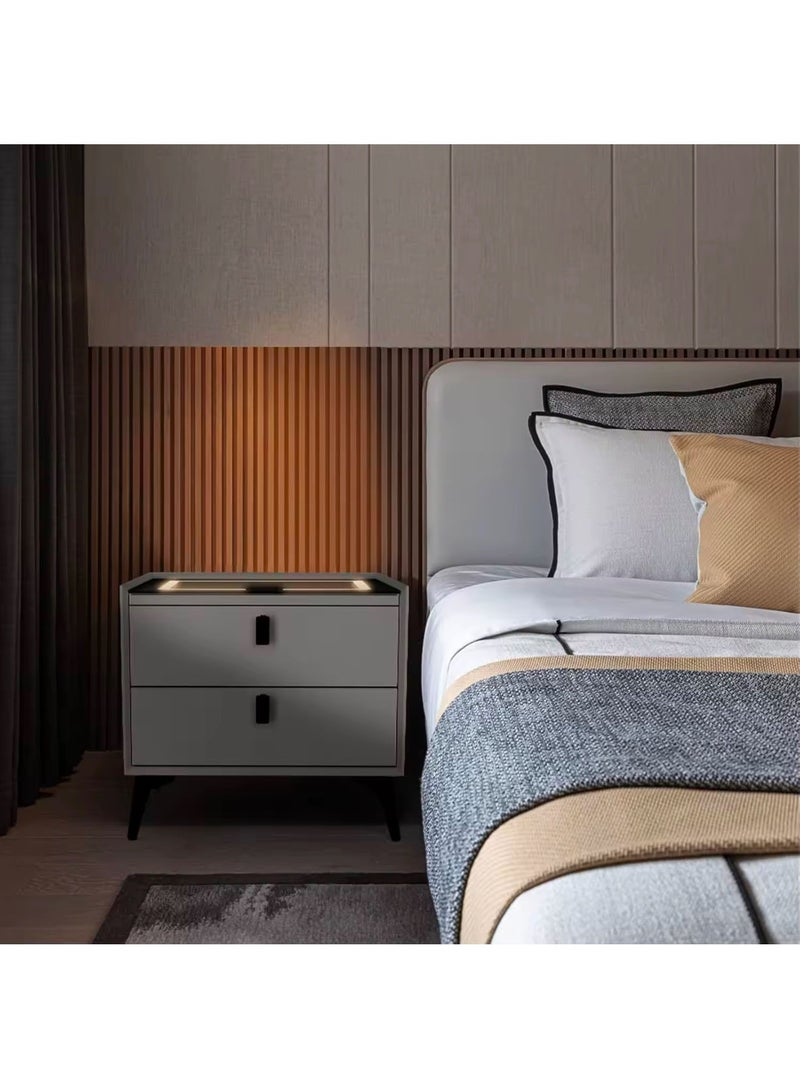 ليموس طاولة جانبية ذكية مع درجين وطاولة جانبية حديثة للسرير مع أضواء LED قابلة للتعديل وطاولة شحن مع سطح طاولة من الزجاج المقسّى - Image 5