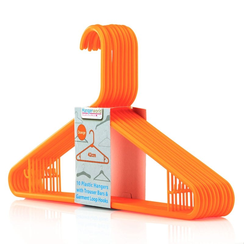 HANGERWORLD 10 Orange 165inch Plastic All Purpose Coat Clothes Garment Pant Skirt Bar Hangers Loop Hooks - Image 2