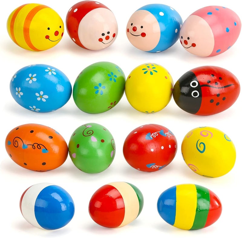 POPLAY 15 PCS Wooden Percussion Musical Egg Maracas Egg Shakers for Party Favors Classroom Prize Supplies Musical Instrument - Image 1