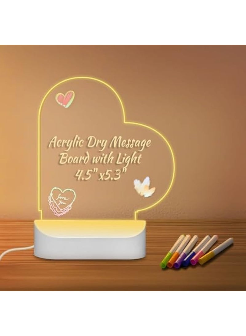 SYOSI Acrylic Dry Erase Board with Light,4.5"×5.3" Light up Dry Erase Board with Stand Clear Desktop Glow Memo LED Letter Message Board with Colors for Room/Store/Office/Gift, 7 Markers (Romantic Style) - Image 1