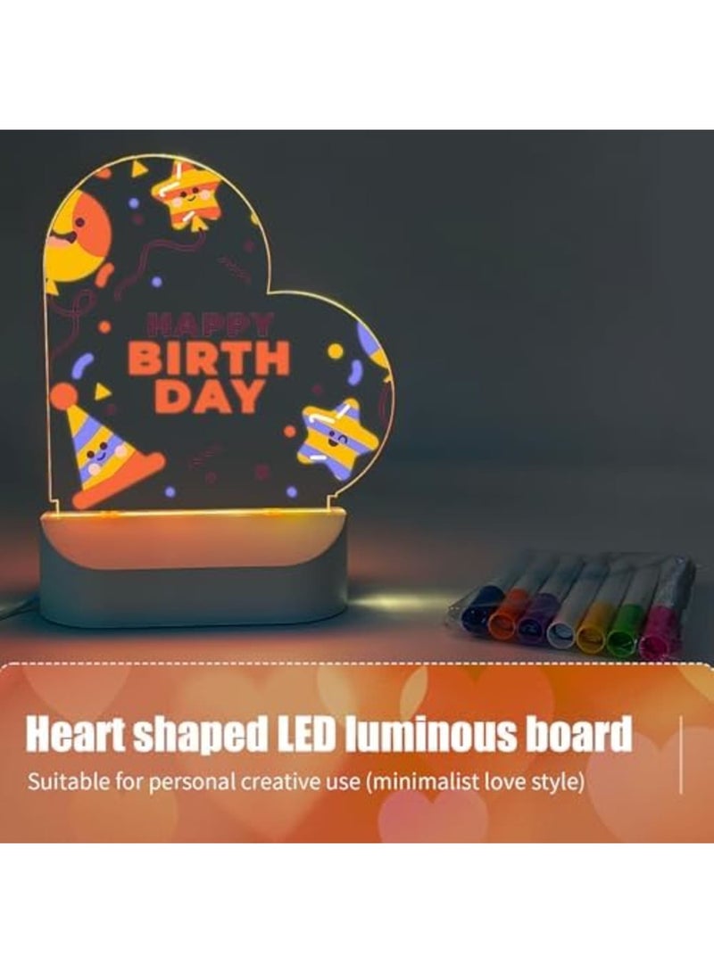 SYOSI Acrylic Dry Erase Board with Light,4.5"×5.3" Light up Dry Erase Board with Stand Clear Desktop Glow Memo LED Letter Message Board with Colors for Room/Store/Office/Gift, 7 Markers (Romantic Style) - Image 2