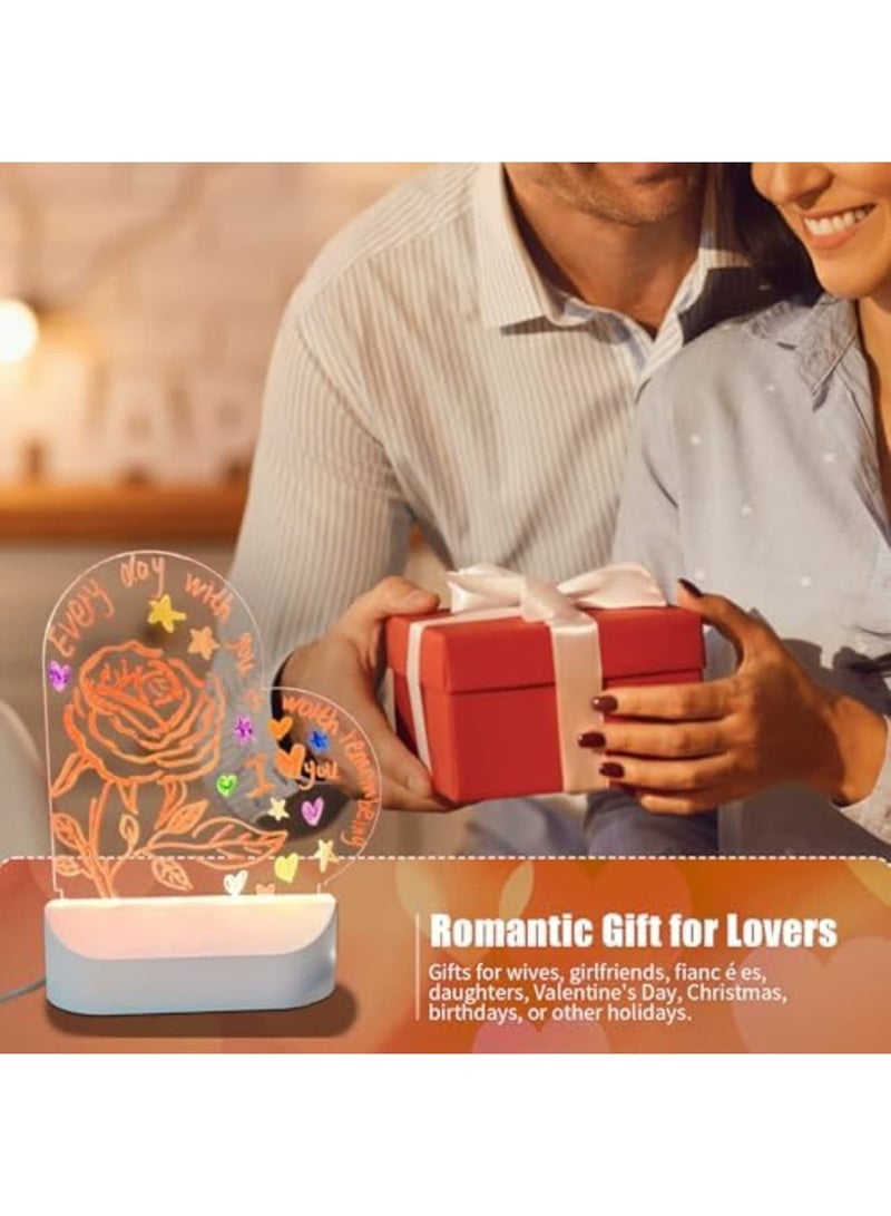 SYOSI Acrylic Dry Erase Board with Light,4.5"×5.3" Light up Dry Erase Board with Stand Clear Desktop Glow Memo LED Letter Message Board with Colors for Room/Store/Office/Gift, 7 Markers (Romantic Style) - Image 4