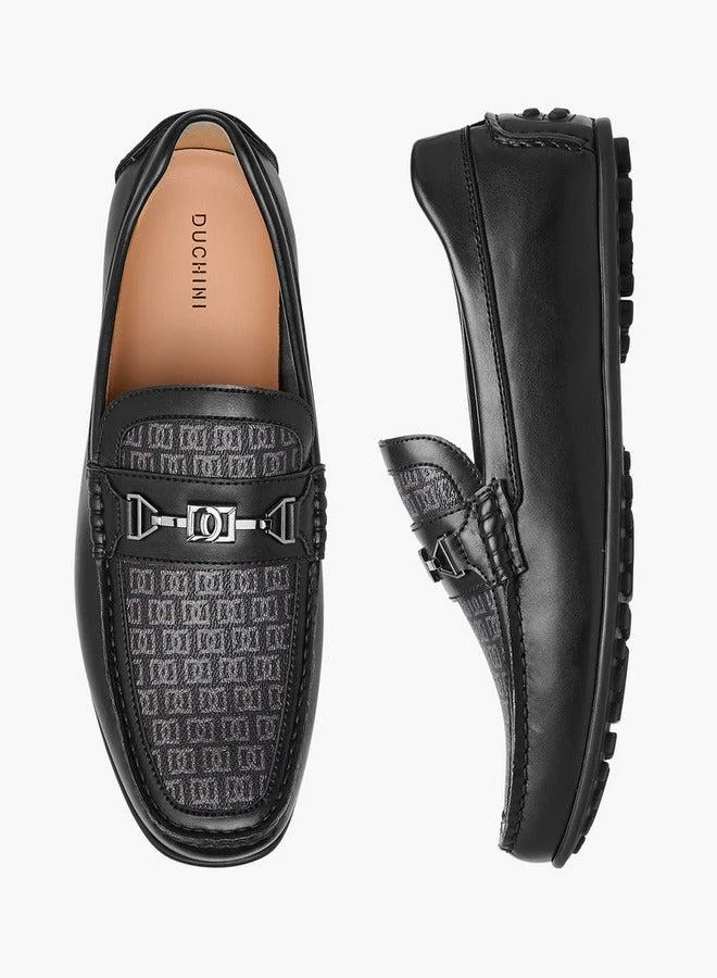 DUCHINI Men's Monogram Print Slip-On Loafers