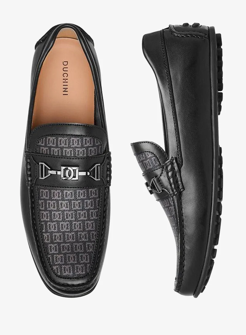 DUCHINI Men's Monogram Print Slip-On Loafers