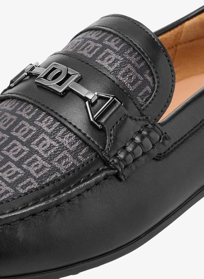 DUCHINI BLACK Men's Monogram Print Slip-On Loafers for Men | Best Price UAE
