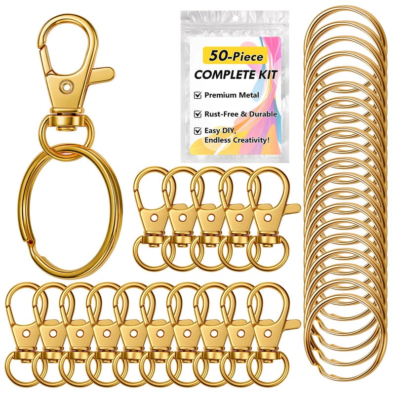 Bonison Gold Keychain Making Kit 50PCS â€“ 25 Lobster Claw Clasps & 25 Key Rings, DIY Jewelry Craft Accessories for Handmade Projects - Image 1