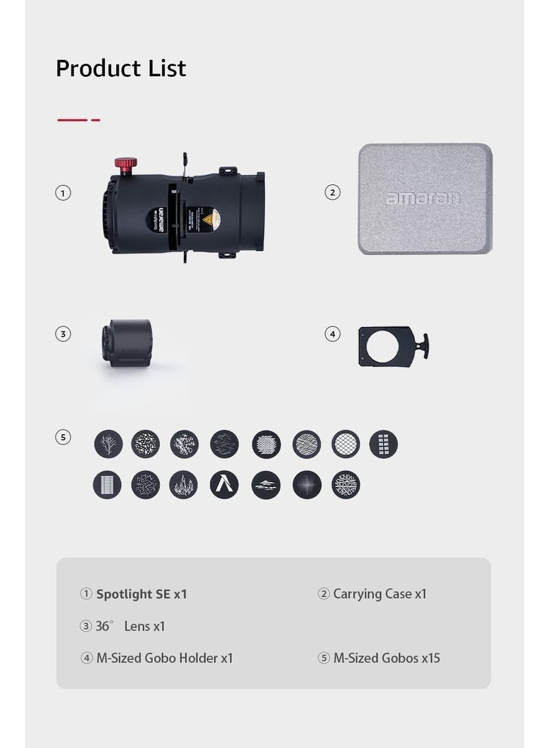 أبتشر عدسة عرض Amaran Spotlight SE بزاوية 36 درجة – طقم عدسة إسقاط بزاوية عريضة لإضاءة Amaran LED، تحكم ناعم في الشعاع مع حواف حادة، مثالية للإضاءة السينمائية والتصوير والإعدادات الإبداعية - Image 5
