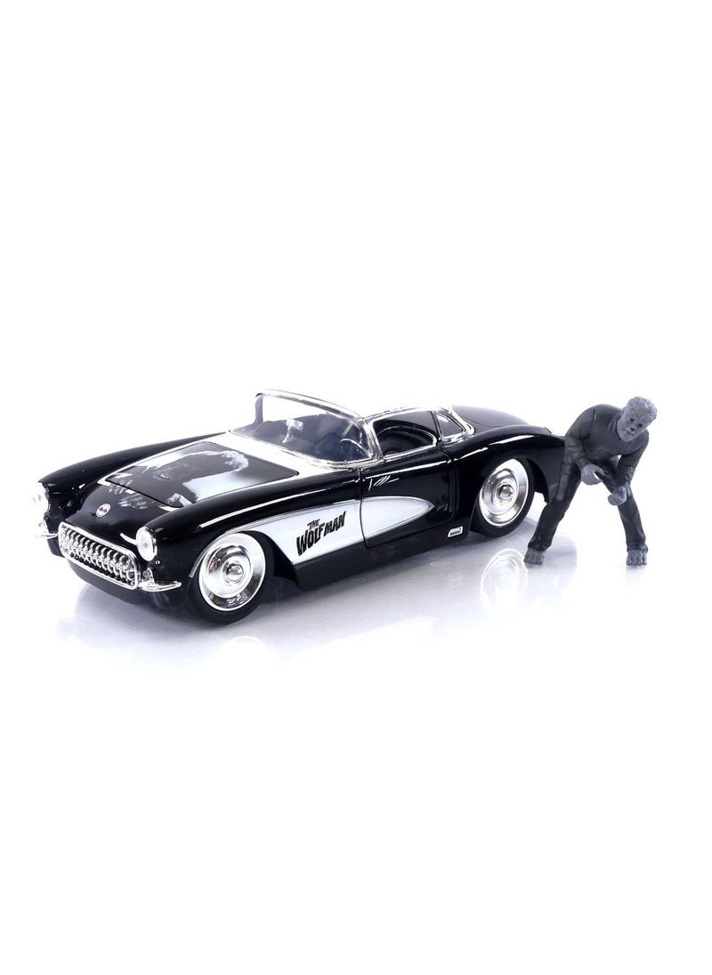 Jada Toys Universal Monsters 1:24 1957 Chevy Corvette Die-cast Car & 2.75" Wolfman Figure, Toys for Kids and Adults  - Image 1