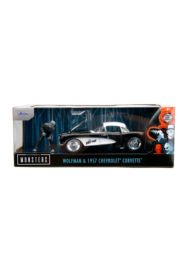 Jada Toys Universal Monsters 1:24 1957 Chevy Corvette Die-cast Car & 2.75" Wolfman Figure, Toys for Kids and Adults  - Image 2