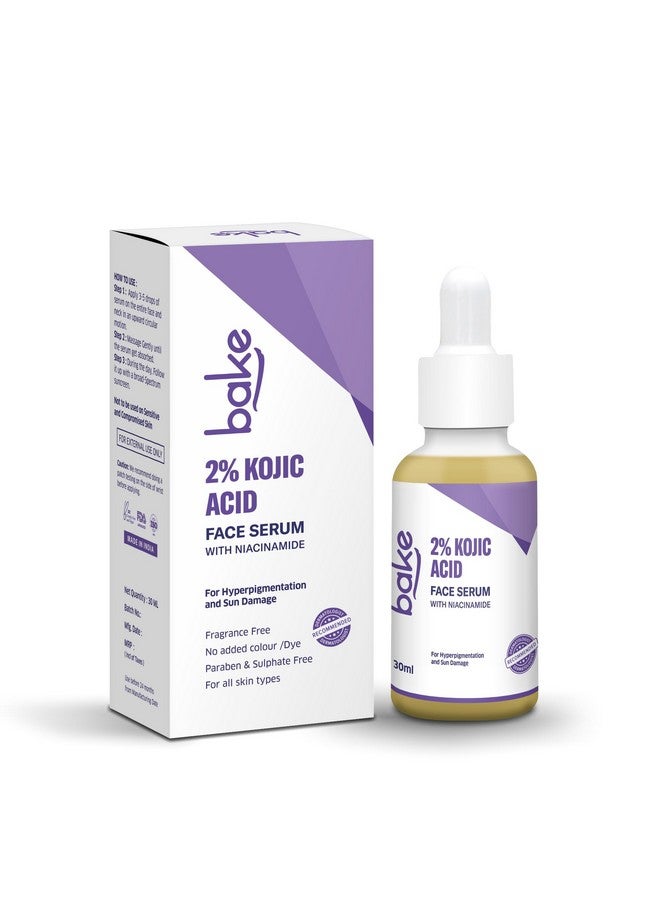 BAKE 2% Kojic Acid Face Serum with 5% Niacinamide & 2% Glycolic Acid for Pigmentation & Dark Spots | For Dark Circles, Tan Removal & Sun Damaged Skin | Skin Brightening & Glowing | 30ml - Image 1