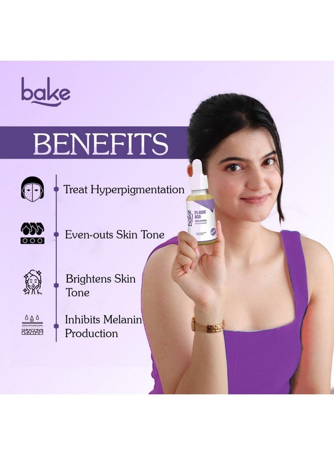 BAKE 2% Kojic Acid Face Serum with 5% Niacinamide & 2% Glycolic Acid for Pigmentation & Dark Spots | For Dark Circles, Tan Removal & Sun Damaged Skin | Skin Brightening & Glowing | 30ml - Image 2
