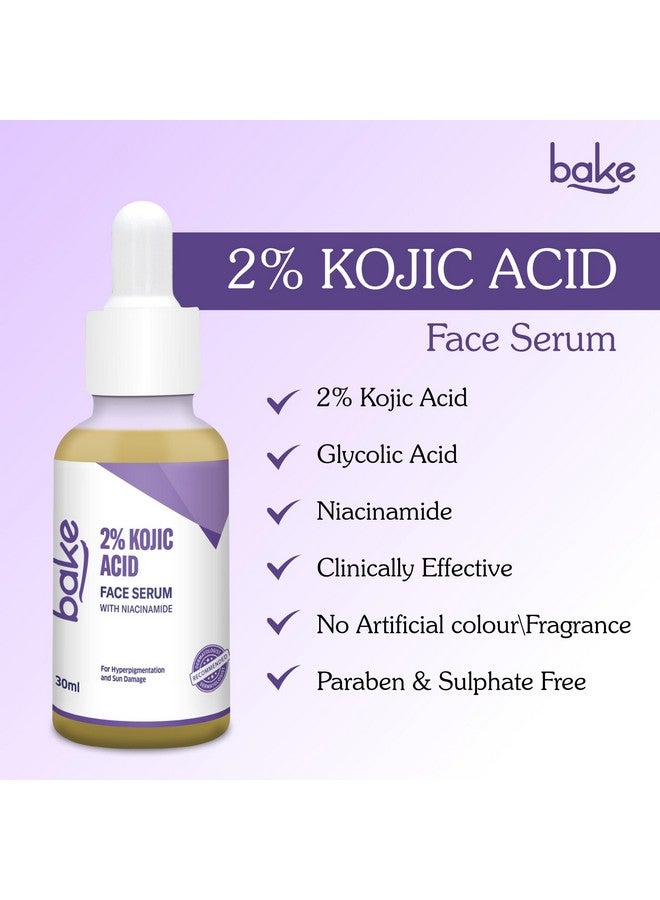 BAKE 2% Kojic Acid Face Serum with 5% Niacinamide & 2% Glycolic Acid for Pigmentation & Dark Spots | For Dark Circles, Tan Removal & Sun Damaged Skin | Skin Brightening & Glowing | 30ml - Image 3