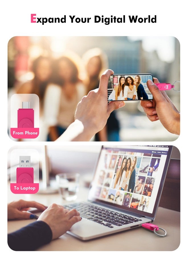 MOSDART 64GB USB3.1 Fast Speed C and A Dual Flash Drive, exFAT Memory Stick with Keychain and LED Indicator, for iPhone 15 and 16, Android Phone, iPad, MacBook, and Other Laptops, Hot Pink - Image 2