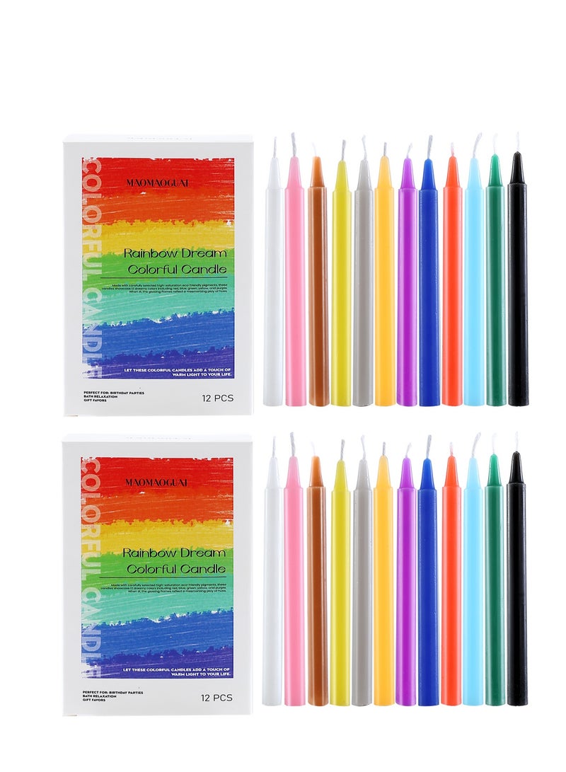 2 Boxes of 12-Color Assorted Colored Candles (24 Count Total) Unscented Colored Candles Mini Taper,13cm-5Inch Tall 0.4 Inch Diameter - Image 1