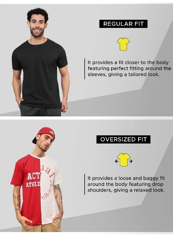 Beyoung Red-White Color Block Oversized T-shirt for Men