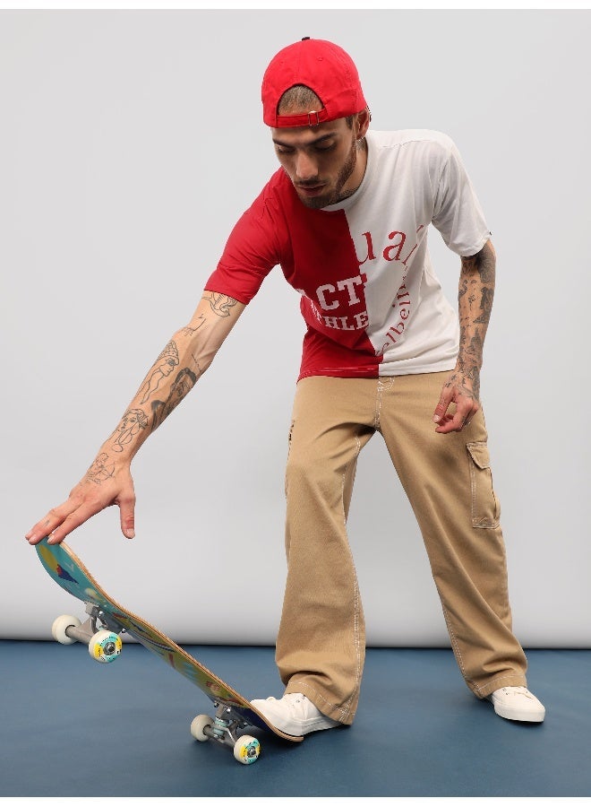 بيونغ تيشيرت أوفر سايز رجالي بألوان متضاربة أحمر وأبيض - Image 4