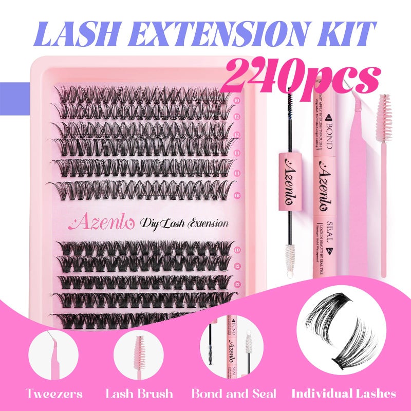 Azenlo Lash Extensions Cluster DIY Lashes 240pcs 30D 80D 10-16mm Eyelash Clusters Individual Lashes Lash Kit Think Band Lash Kit(30D+80D KIT) - Image 2