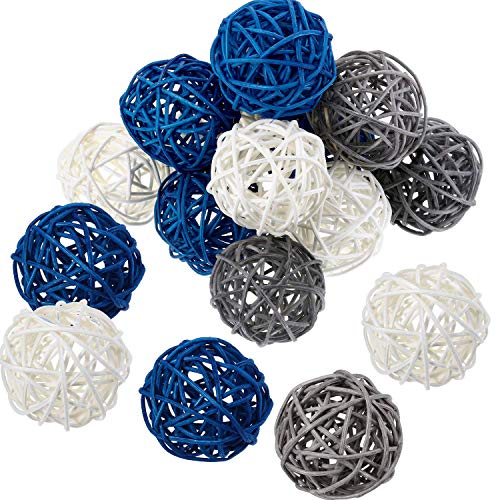 Yaomiao 15 Pieces Vase Filler Rattan Balls Decorative for Craft Party Wedding Table Decoration Aromatherapy Accessories 18 Inch Blue Gray White