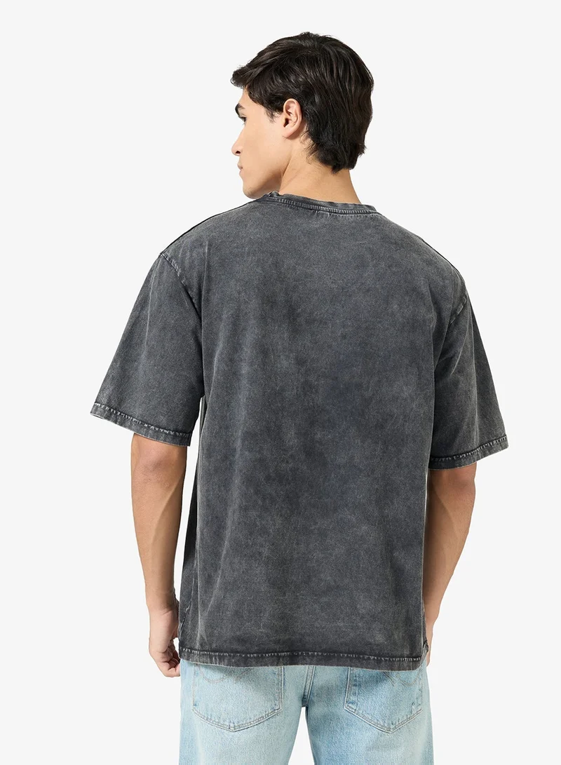 Seventy Five Acid Wash Graphic Print Oversized T-Shirt
